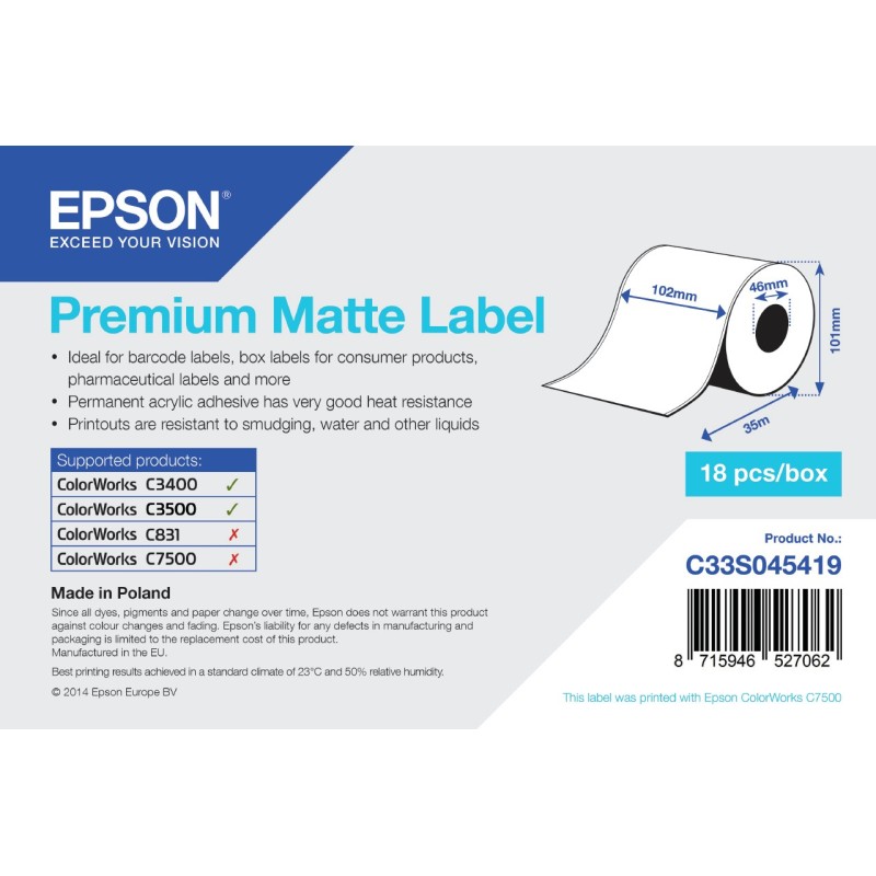 Premium - Matt - Rolle (10,2 cm x 35 m) 1 Rolle(n) Etiketten-Endlospapier - f...